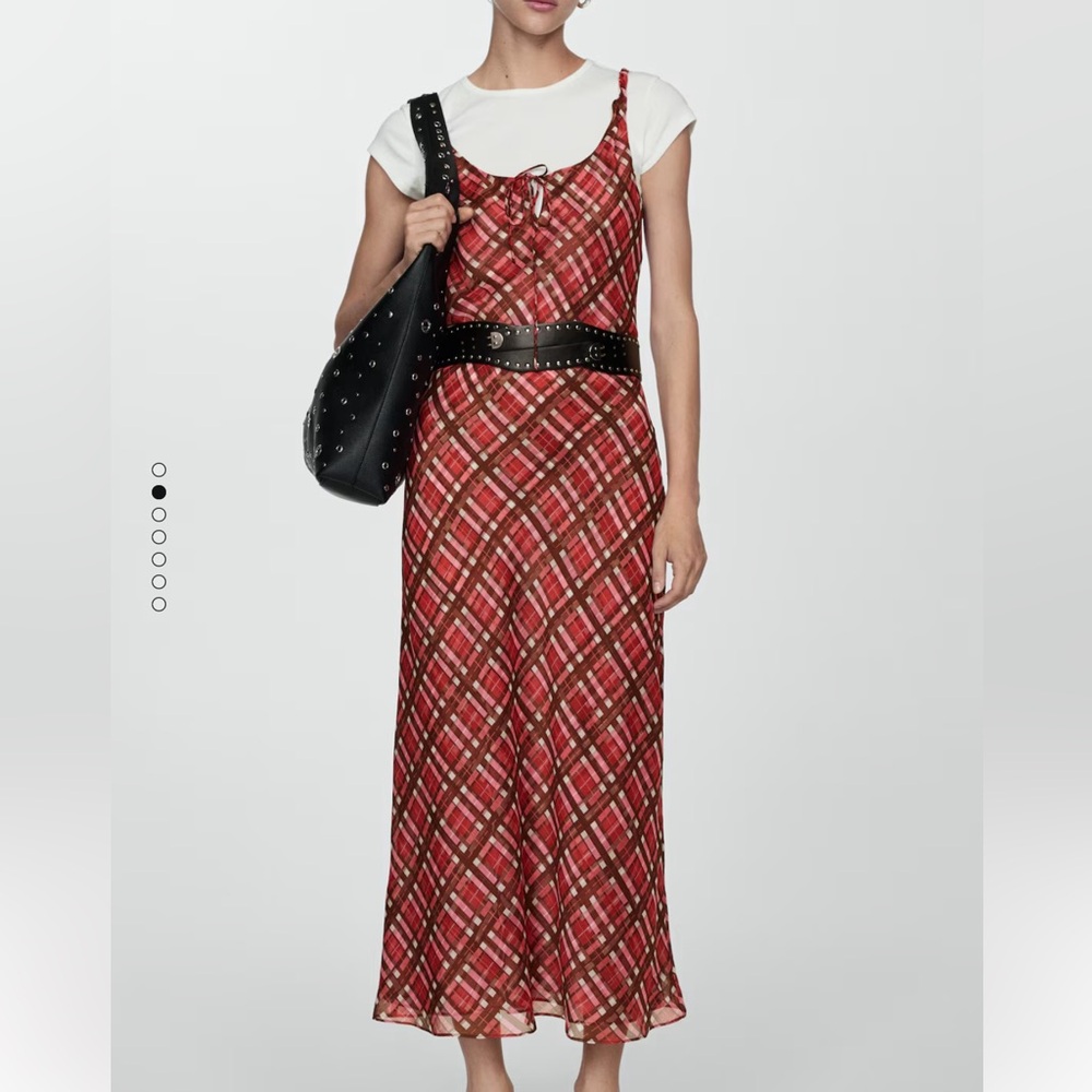 Mango Red Plaid Midi Dress